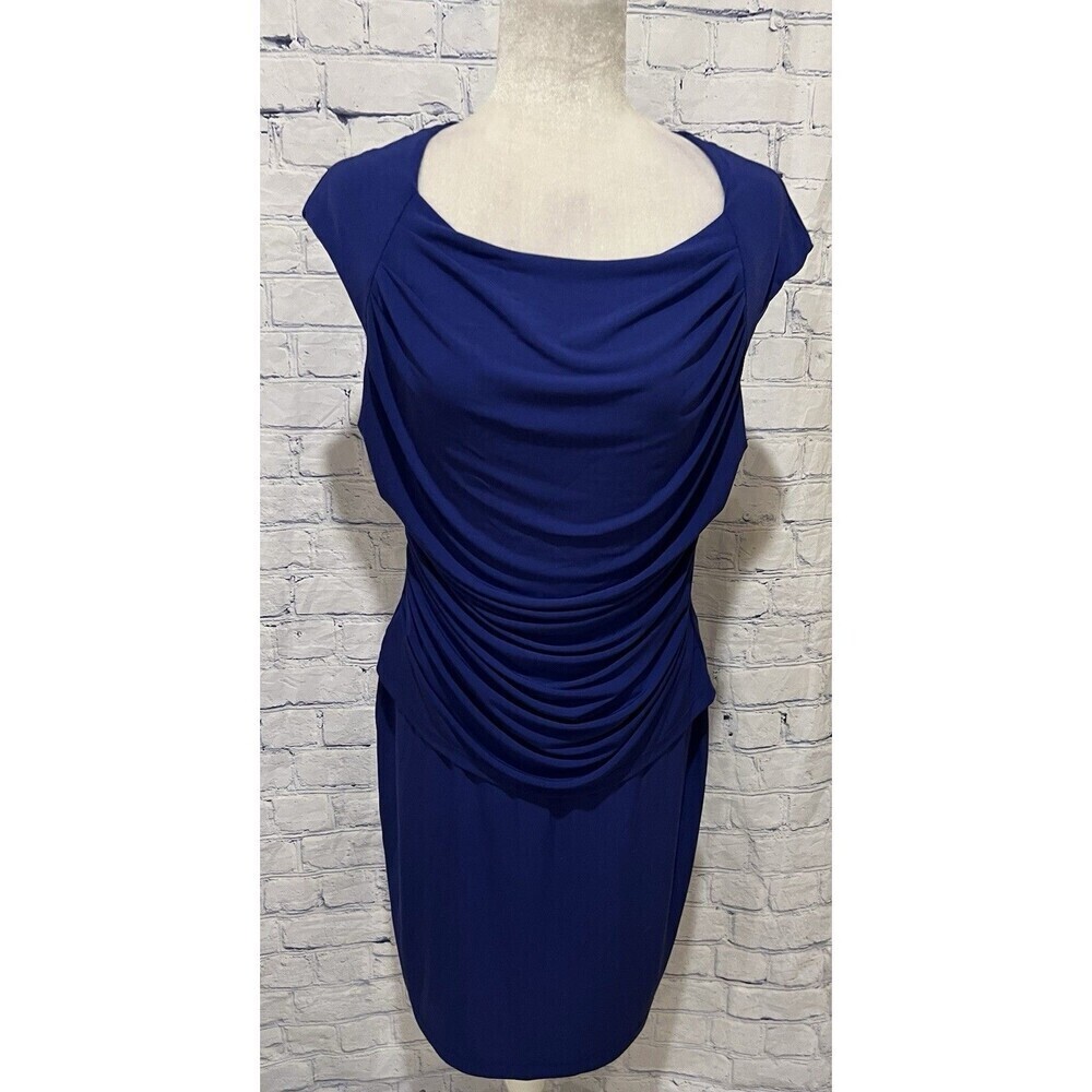 Connected Petite Womens Blue Rouched Gathered Waist Dress Size 12P